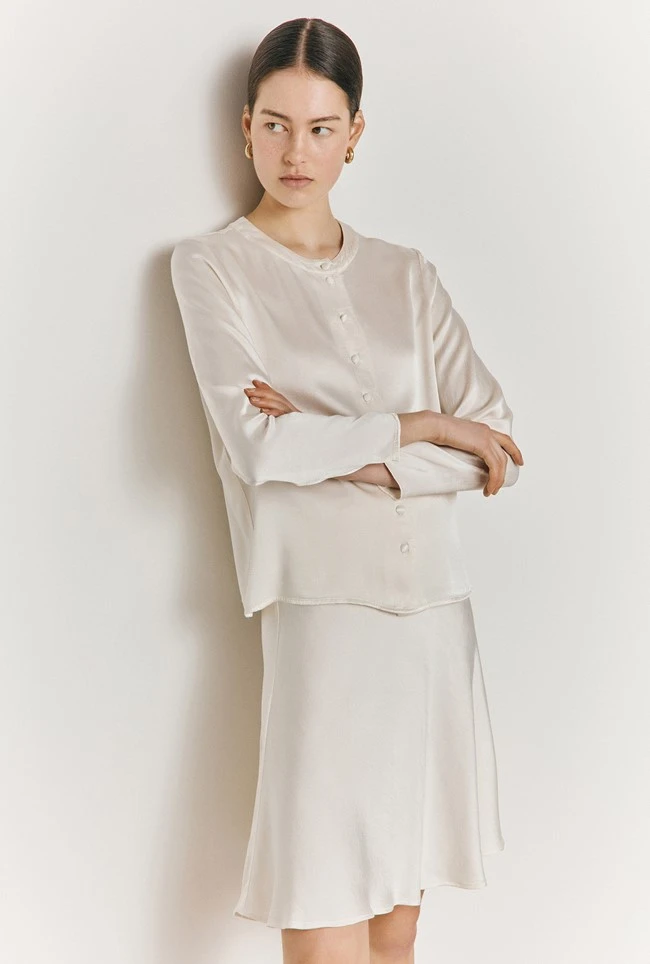 Efie Satin Long Sleeve Blouse Ivory 4 Efie Satin Long Sleeve Blouse Ivory - Image 2