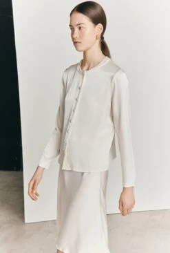 Efie Satin Long Sleeve Blouse Ivory