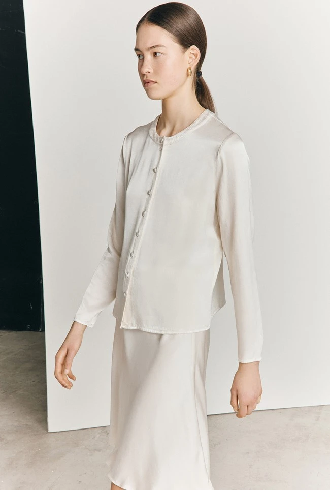 Efie Satin Long Sleeve Blouse Ivory 3 Efie Satin Long Sleeve Blouse Ivory