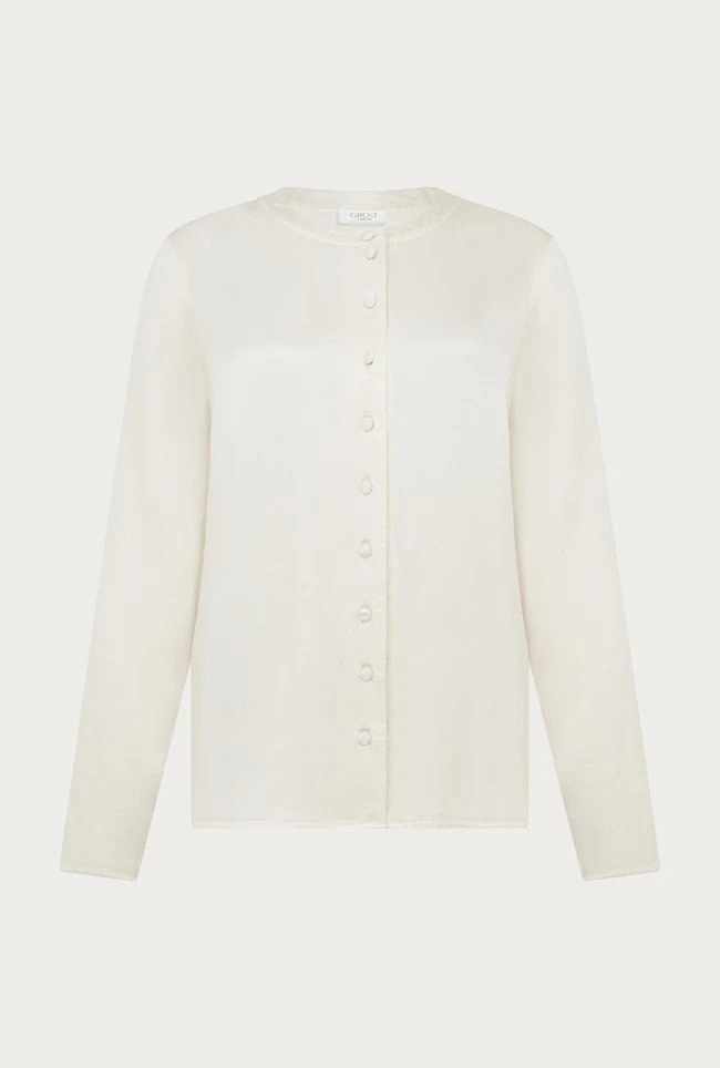 Efie Satin Long Sleeve Blouse Ivory 8 Efie Satin Long Sleeve Blouse Ivory - Image 6