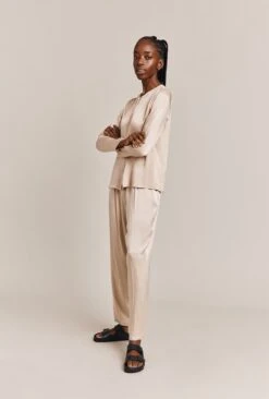 Efie Satin Long Sleeve Blouse Stone 17 Efie Satin Long Sleeve Blouse Stone -Ghost Fashion Store Q06G010 N04 26765 650px 964px