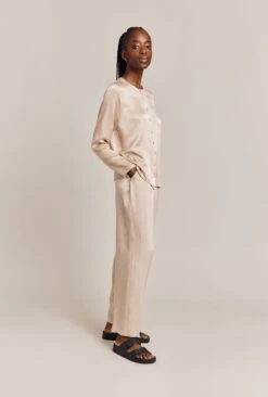 Efie Satin Long Sleeve Blouse Stone 18 Efie Satin Long Sleeve Blouse Stone -Ghost Fashion Store Q06G010 N04 26766 650px 964px