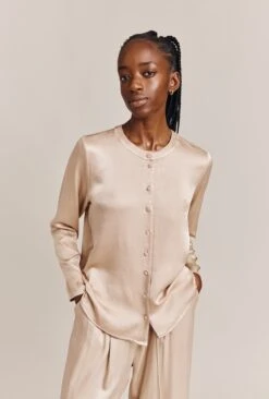 Efie Satin Long Sleeve Blouse Stone 13 Efie Satin Long Sleeve Blouse Stone -Ghost Fashion Store Q06G010 N04 26767 650px 964px