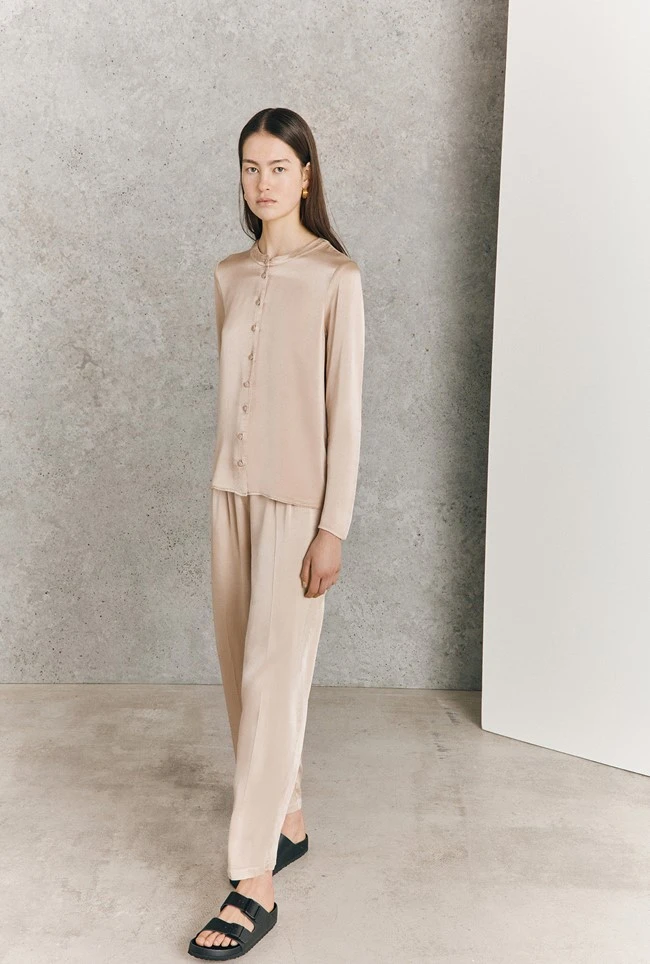 Efie Satin Long Sleeve Blouse Stone 3 Efie Satin Long Sleeve Blouse Stone