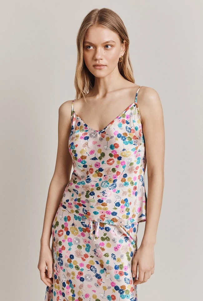 Grace Satin Cami Top Pink Umbrella Petals 3 Grace Satin Cami Top Pink Umbrella Petals