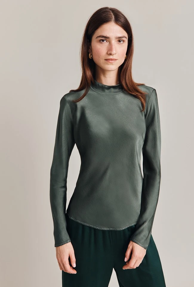 Mika Satin Turtleneck Top Dark Sage 3 Mika Satin Turtleneck Top Dark Sage