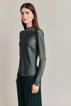 Mika Satin Turtleneck Top Dark Sage 10 Mika Satin Turtleneck Top Dark Sage -Ghost Fashion Store Q07G002 J11 28822 650px 964px
