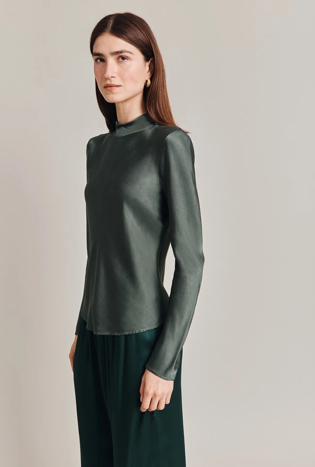 Mika Satin Turtleneck Top Dark Sage 5 Mika Satin Turtleneck Top Dark Sage - Image 3