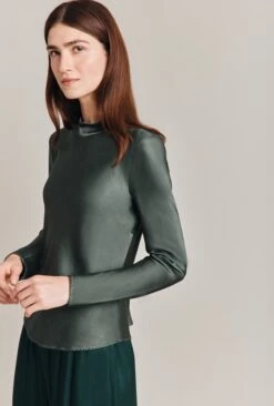 Mika Satin Turtleneck Top Dark Sage 12 Mika Satin Turtleneck Top Dark Sage -Ghost Fashion Store Q07G002 J11 29001 650px 964px