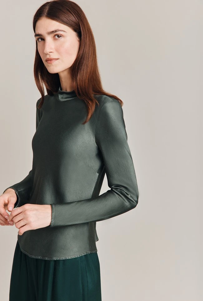 Mika Satin Turtleneck Top Dark Sage 7 Mika Satin Turtleneck Top Dark Sage - Image 5