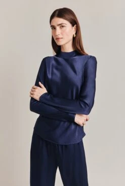 Mika Satin Turtleneck Top Navy -Ghost Fashion Store Q07G002 K10 28817 650px 964px