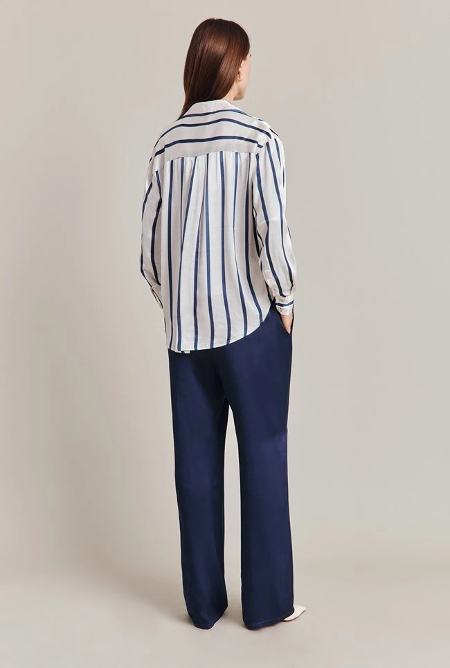 Amy Satin Long Sleeve Shirt Navy Stripe 6 Amy Satin Long Sleeve Shirt Navy Stripe - Image 4