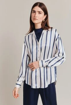 Amy Satin Long Sleeve Shirt Navy Stripe 10 Amy Satin Long Sleeve Shirt Navy Stripe -Ghost Fashion Store Q07G009 Z79 28981 650px 964px