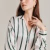 Amy Satin Long Sleeve Shirt Green Stripe