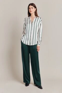 Amy Satin Long Sleeve Shirt Green Stripe 10 Amy Satin Long Sleeve Shirt Green Stripe -Ghost Fashion Store Q07G009 Z80 28830 650px 964px