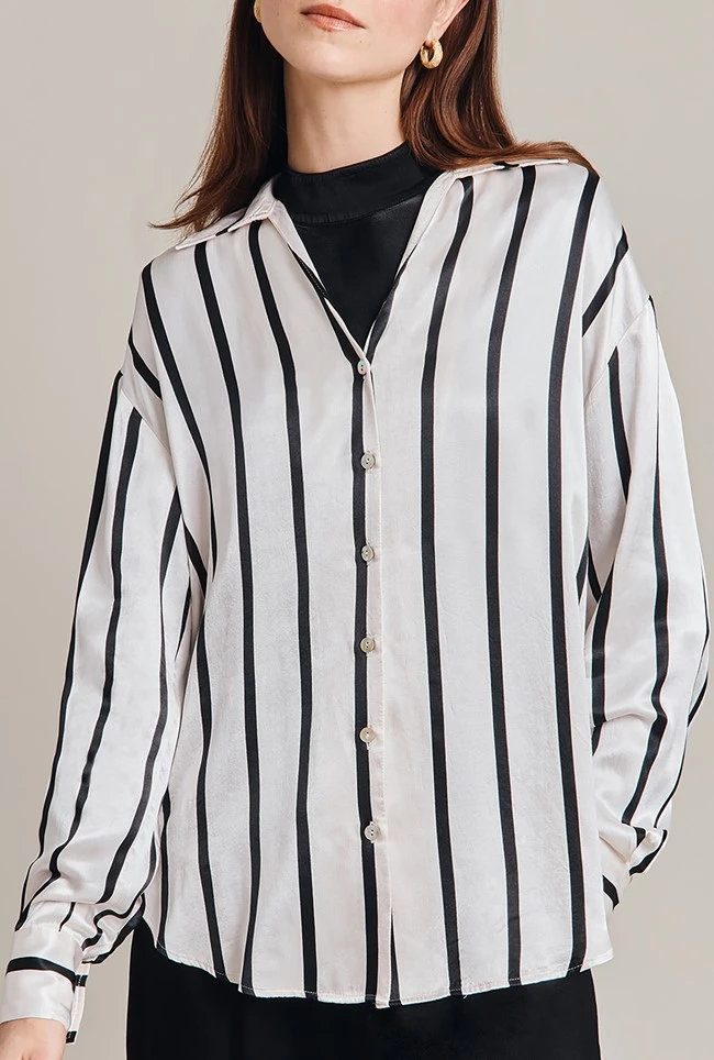Amy Satin Long Sleeve Shirt Black Stripe 6 Amy Satin Long Sleeve Shirt Black Stripe - Image 4