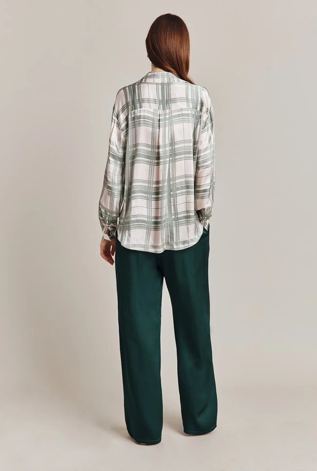 Amy Satin Long Sleeve Shirt Green Check 7 Amy Satin Long Sleeve Shirt Green Check - Image 5