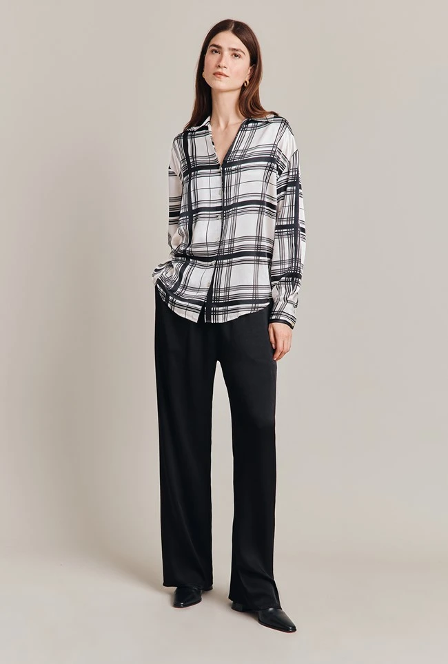 Amy Satin Long Sleeve Shirt Black Check 5 Amy Satin Long Sleeve Shirt Black Check - Image 4