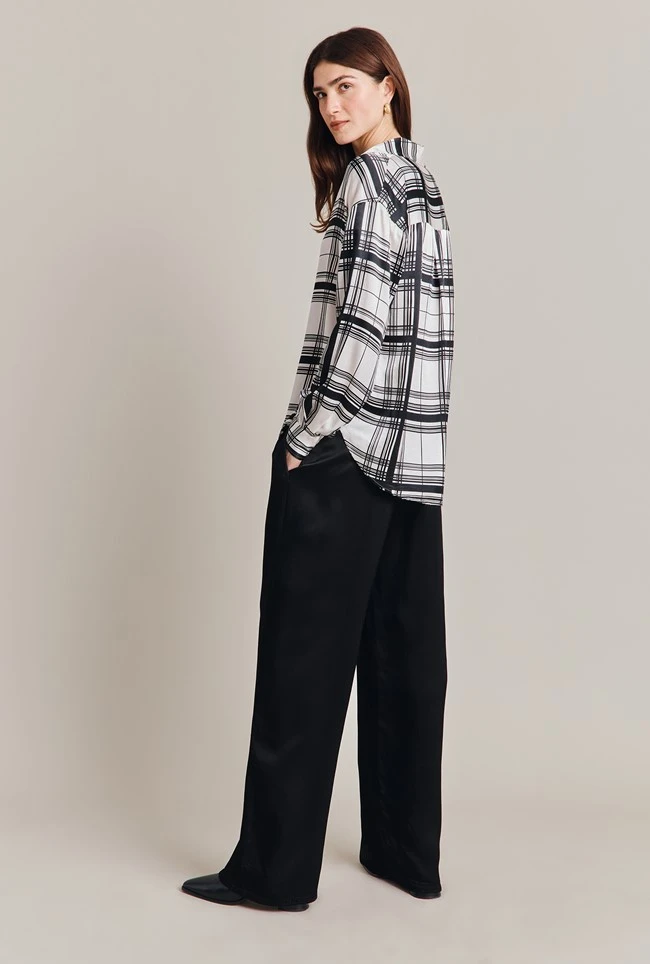 Amy Satin Long Sleeve Shirt Black Check 6 Amy Satin Long Sleeve Shirt Black Check - Image 5