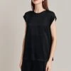 Melody Satin Short Sleeve Top Black -Ghost Fashion Store Q07G019 A01 28862 650px 964px