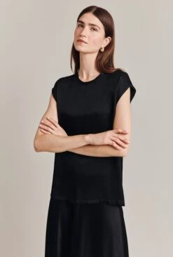 Melody Satin Short Sleeve Top Black -Ghost Fashion Store Q07G019 A01 28863 650px 964px
