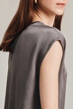 Melody Satin Short Sleeve Top Grey -Ghost Fashion Store Q07G019 B03 29007 650px 964px