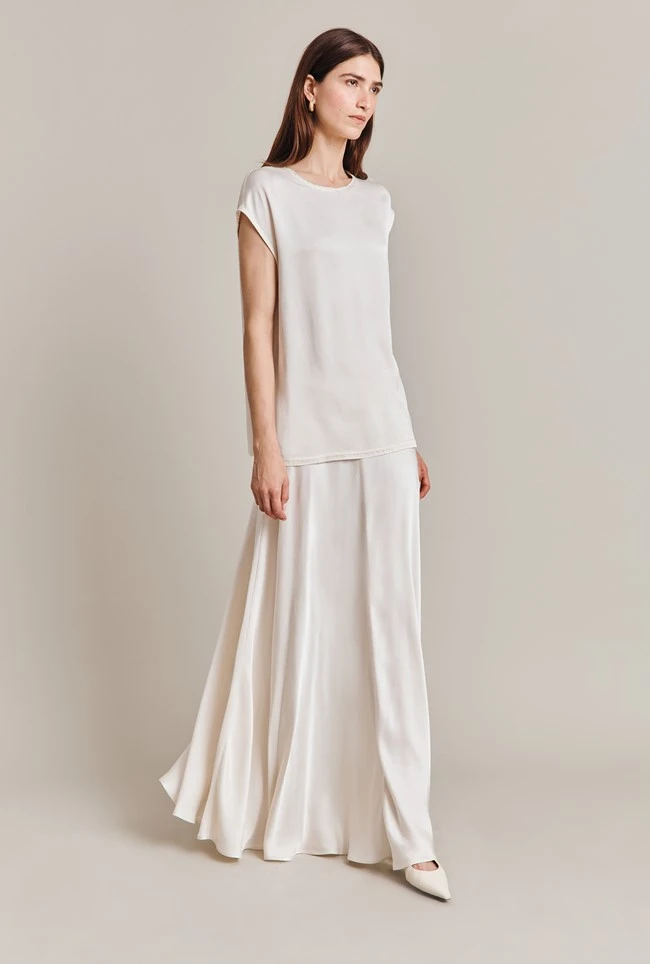 Melody Satin Short Sleeve Top Ivory 4 Melody Satin Short Sleeve Top Ivory - Image 2