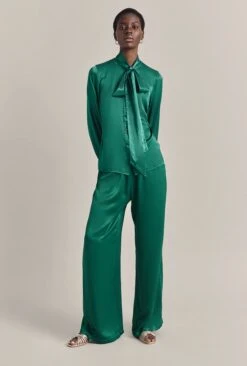 Anna Satin Pussybow Blouse Green 11 Anna Satin Pussybow Blouse Green -Ghost Fashion Store Q07G022 J30 29734 650px 964px