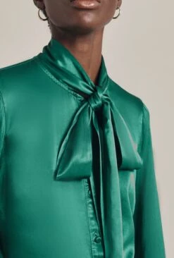 Anna Satin Pussybow Blouse Green 13 Anna Satin Pussybow Blouse Green -Ghost Fashion Store Q07G022 J30 29810 650px 964px