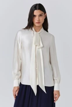Anna Satin Tie Neck Blouse