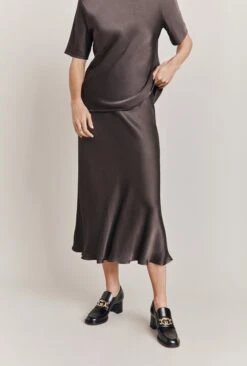 Luna Satin Slip Skirt Dark Charcoal