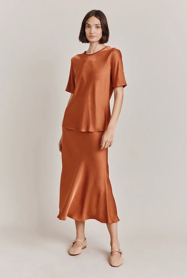 Luna Satin Slip Skirt Auburn 4 Luna Satin Slip Skirt Auburn - Image 2