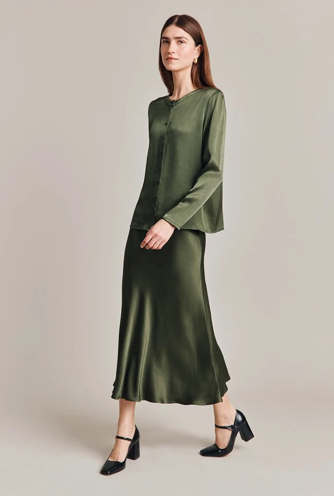 Luna Satin Slip Skirt Thyme 6 Luna Satin Slip Skirt Thyme - Image 4