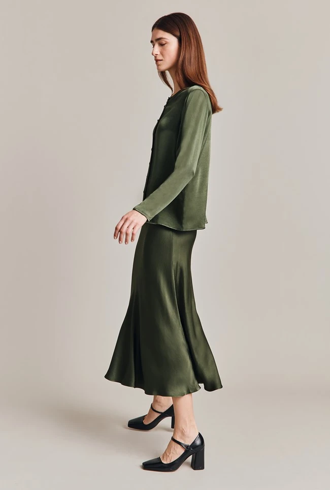 Luna Satin Slip Skirt Thyme 7 Luna Satin Slip Skirt Thyme - Image 5