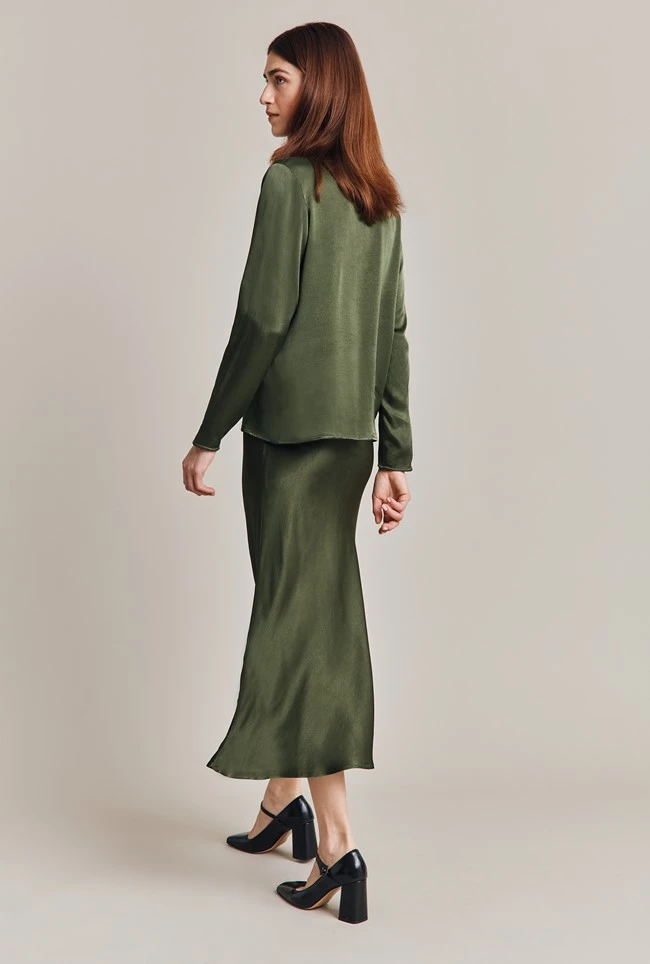 Luna Satin Slip Skirt Thyme 8 Luna Satin Slip Skirt Thyme - Image 6