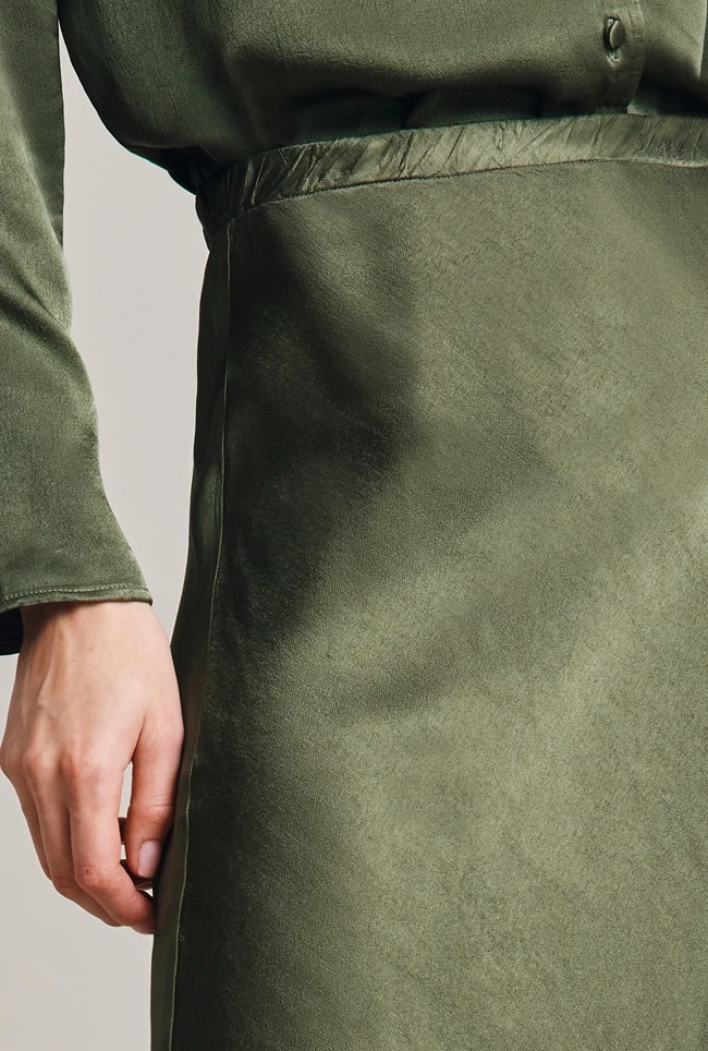 Luna Satin Slip Skirt Thyme 4 Luna Satin Slip Skirt Thyme - Image 2