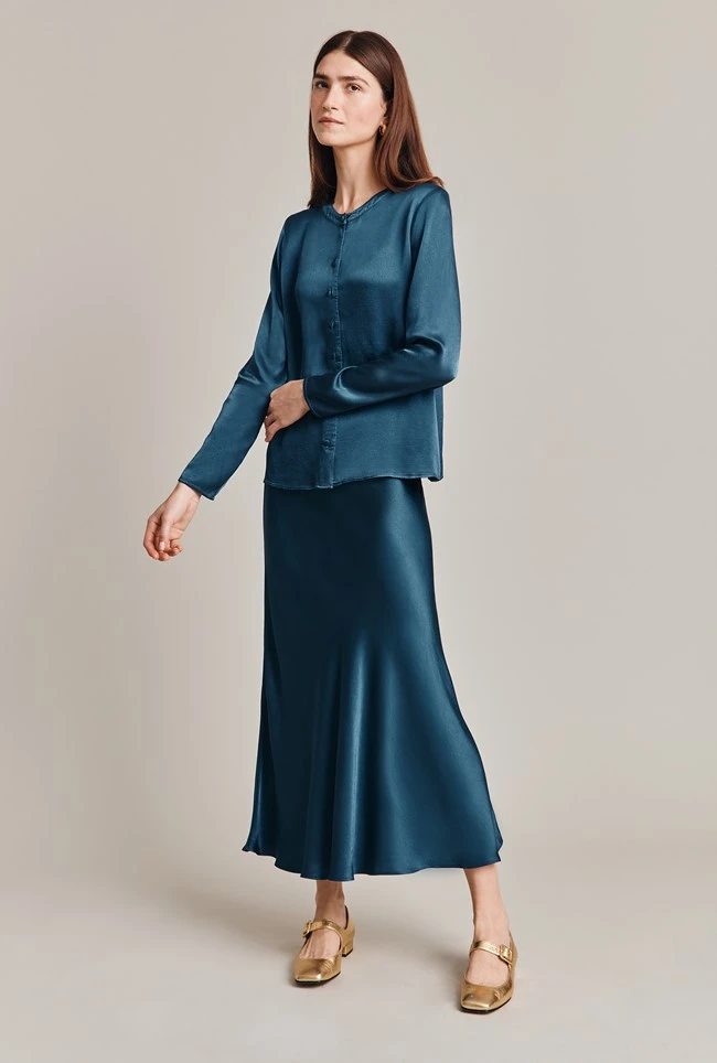 Luna Satin Slip Skirt Dark Denim 4 Luna Satin Slip Skirt Dark Denim - Image 2