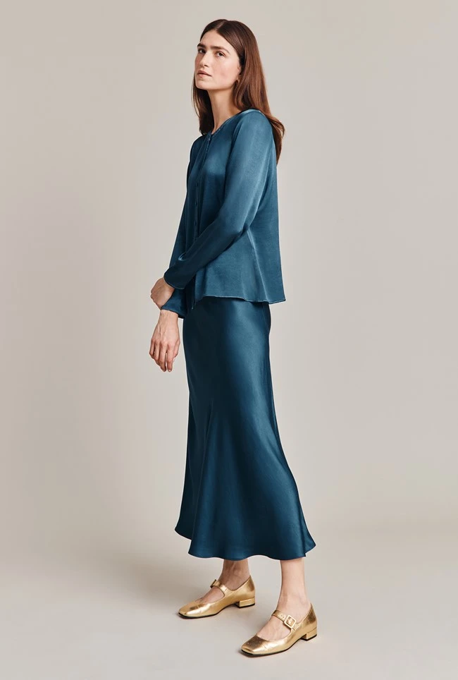 Luna Satin Slip Skirt Dark Denim 5 Luna Satin Slip Skirt Dark Denim - Image 3