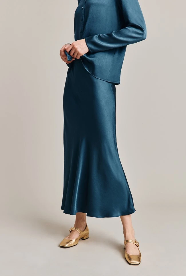 Luna Satin Slip Skirt Dark Denim 3 Luna Satin Slip Skirt Dark Denim