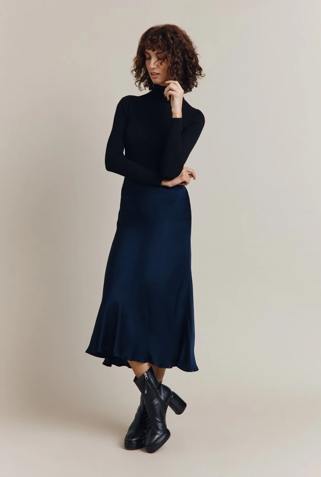 Luna Satin Slip Skirt Navy 4 Luna Satin Slip Skirt Navy - Image 2