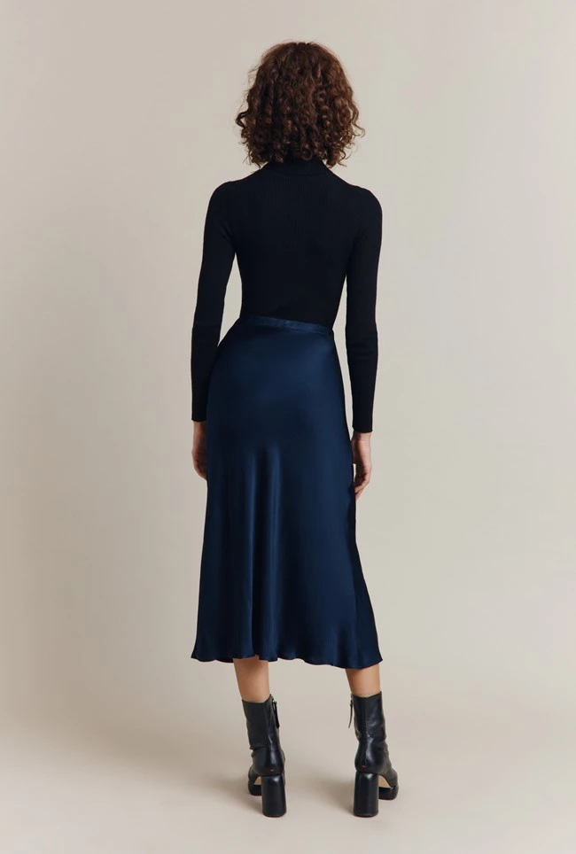 Luna Satin Slip Skirt Navy 6 Luna Satin Slip Skirt Navy - Image 4