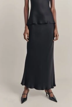 Emma Satin Midi Skirt Black
