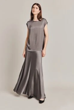 Adrianna Satin Maxi Skirt Grey -Ghost Fashion Store S06G008 B03 28506 650px 964px