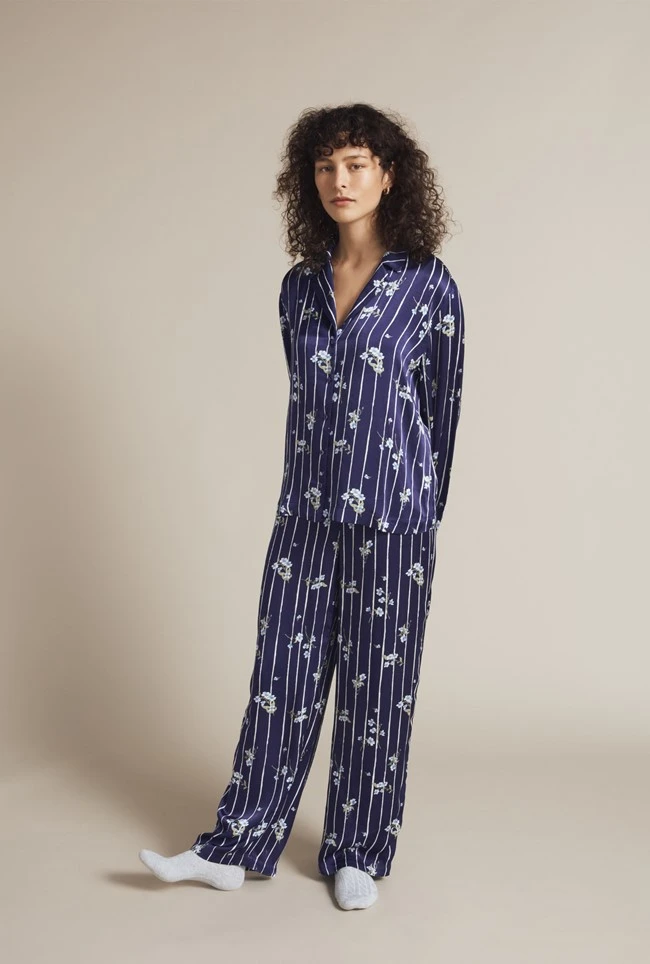 Lara Satin PJ Set Stripe Floral 5 Lara Satin PJ Set Stripe Floral - Image 3